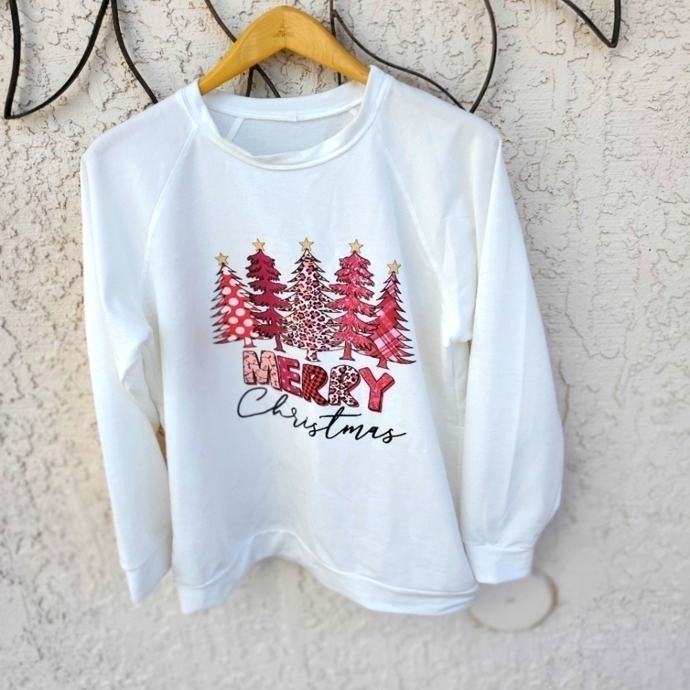 Merry Christmas Graphic Holiday Trees Long Sleeve Sz. 2X Sweatshirt